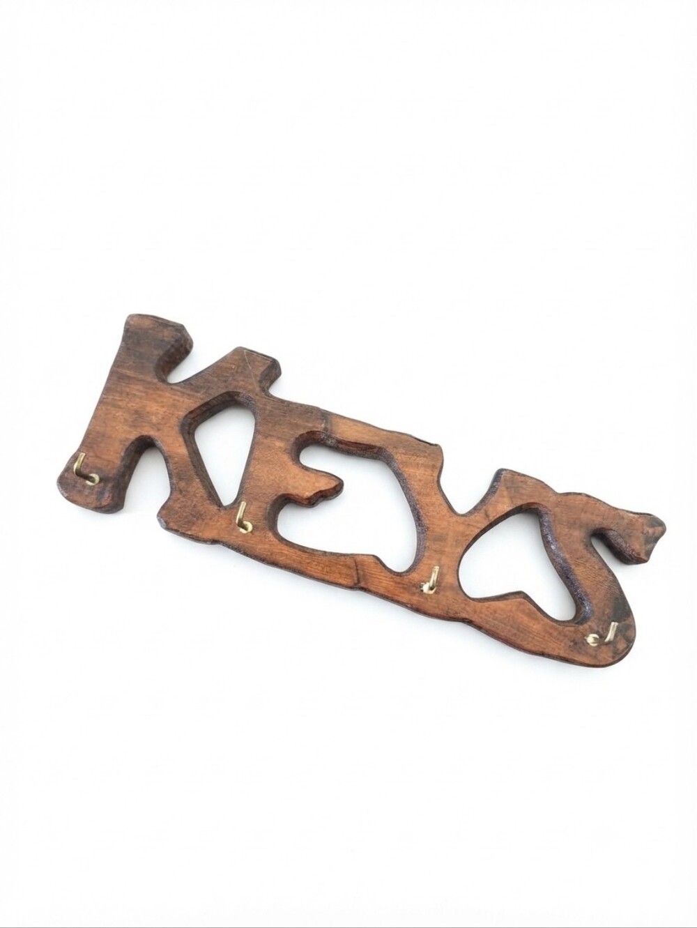 Wooden 'Keys' Wall Hook Rack in Warm Brown - Decorative Home Wall Decor